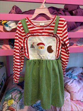 Kids Red & White Santa Stripe Dress with Green Skirt - Brand Unknown